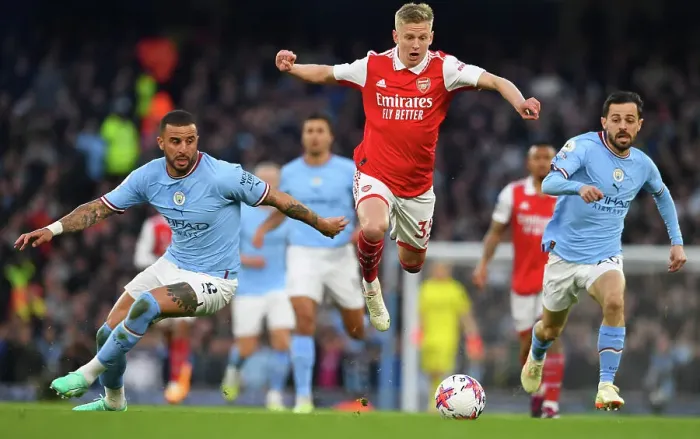 Framed Print : Manchester City vs. Arsenal: Clash of Titans in the Premier League - Zinchenko vs. Walker & Silva