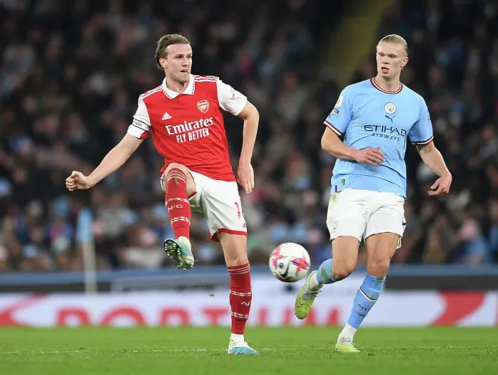 Framed Print : Manchester City vs Arsenal: Haaland Shuts Down Holding in Intense Premier League Clash (2022-23)