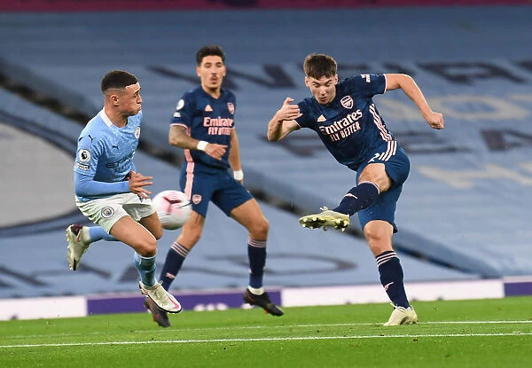 Manchester City vs Arsenal: Tierney's Shot Blocked by Foden in Premier League Clash (2020-21)