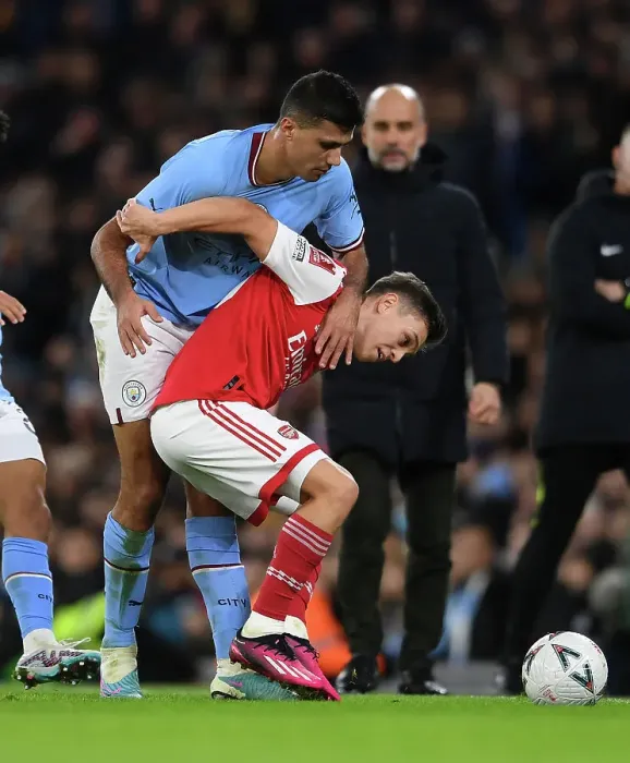 Framed Print : Manchester City vs Arsenal: Trossard vs Rodrigo - Emirates FA Cup Fourth Round Clash