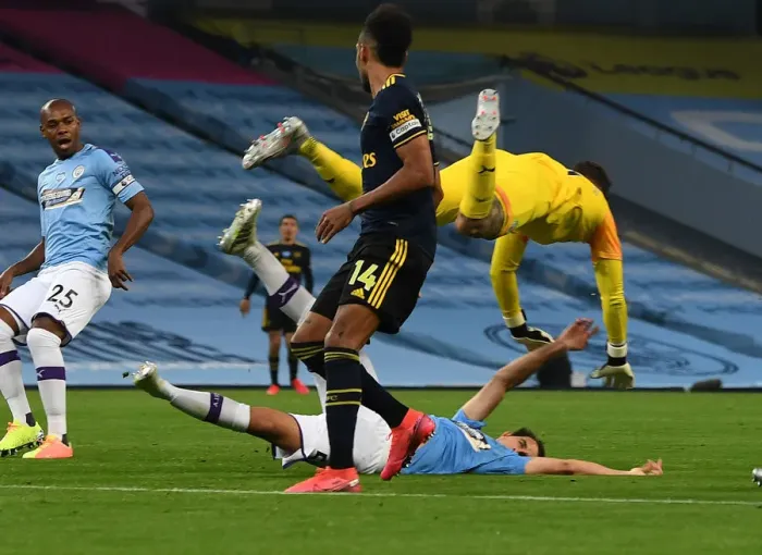 Framed Print : Manchester Derby: Clash between Ederson and Garcia at Etihad Stadium - Manchester City vs Arsenal, Premier League 2019-20 Framed Print : Manchester Derby: Clash between Ederson and Garcia at Etihad Stadium - Manchester City vs Arsenal, Premier League 2019-20