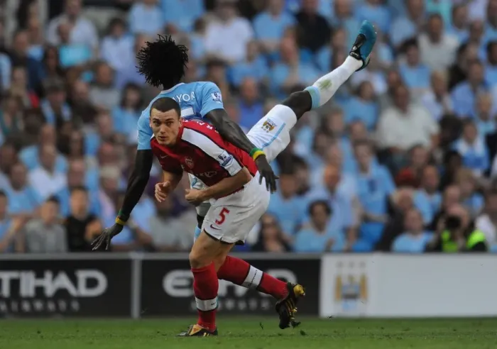 Framed Print : Manchester Derby Clash: Vermaelen vs. Adebayor - Manchester City's 4-2 Victory over Arsenal, 2009 Framed Print : Manchester Derby Clash: Vermaelen vs. Adebayor - Manchester City's 4-2 Victory over Arsenal, 2009