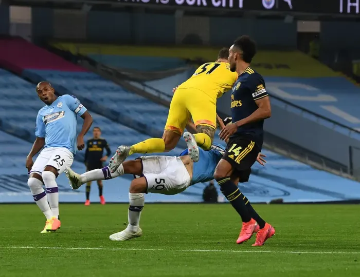 Framed Print : Manchester Derby Drama: Eric Garcia vs. Ederson - Intense Clash at Etihad Stadium (Premier League 2019-20): Two Teammates Collide in Epic Moment Framed Print : Manchester Derby Drama: Eric Garcia vs. Ederson - Intense Clash at Etihad Stadium (Premier League 2019-20): Two Teammates Collide in Epic Moment