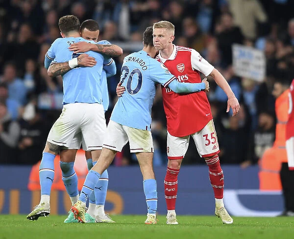 Manchester Rivalry: Zinchenko Embraces Silva After Intense Arsenal-Man City Clash (Premier League 2022-23)