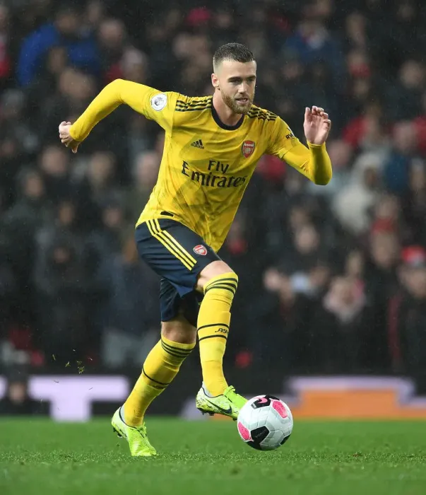 Framed Print : Manchester United vs Arsenal: Calum Chambers at Old Trafford (Premier League 2019-20)