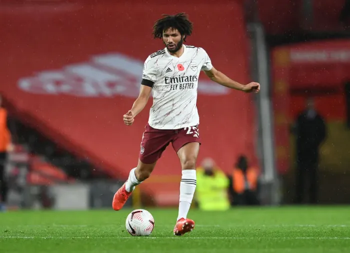Framed Print : Manchester United vs Arsenal: Elneny at Empty Old Trafford - Premier League 2020-21