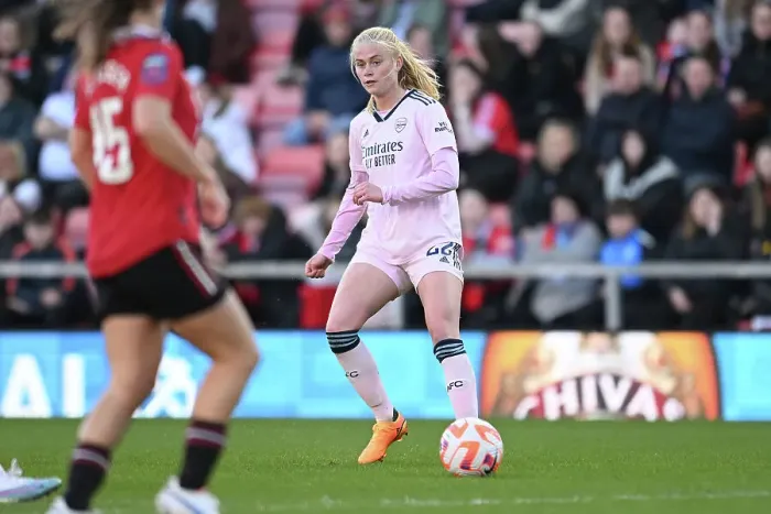 Framed Print : Manchester United vs. Arsenal: FA Women's Super League Clash - Kathrine Kuhl of Arsenal in Action