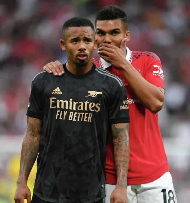 Framed Print : Manchester United vs. Arsenal: Gabriel Jesus Dialogue at Old Trafford (Premier League 2022-23)
