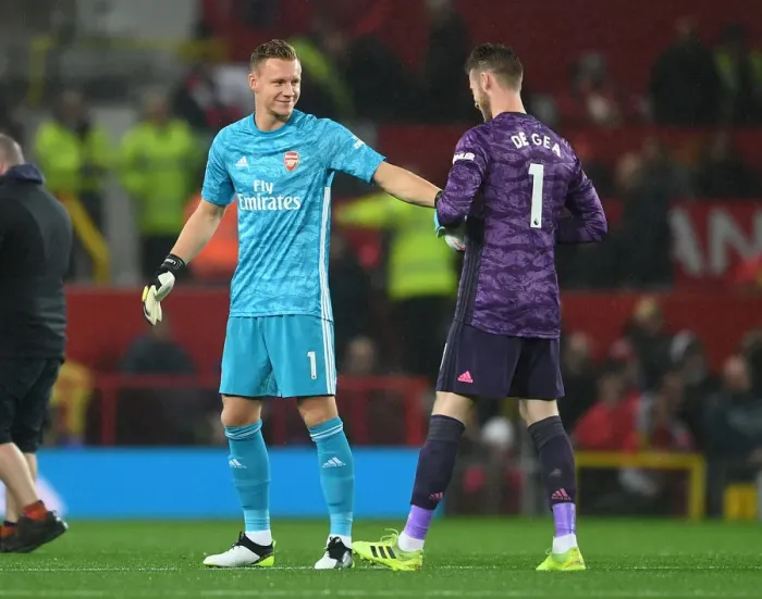 Framed Print : Manchester United vs Arsenal: Pre-Match Encounter between Bernd Leno and David de Gea (Premier League 2019-20)