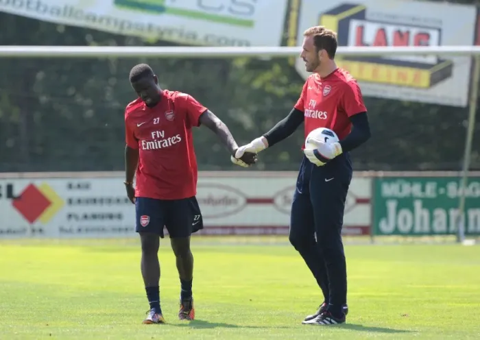 Framed Print : Manuel Almunia and Emmanuel Eboue (Arsenal). Arsenal Training Camp, Bad Waltersdorf Framed Print : Manuel Almunia and Emmanuel Eboue (Arsenal). Arsenal Training Camp, Bad Waltersdorf