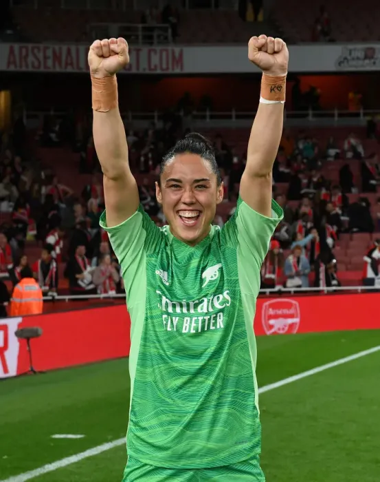 Framed Print : Manuela Zinsberger's Emotional Reaction: Arsenal Women Celebrate FA WSL Victory Over Tottenham Hotspur