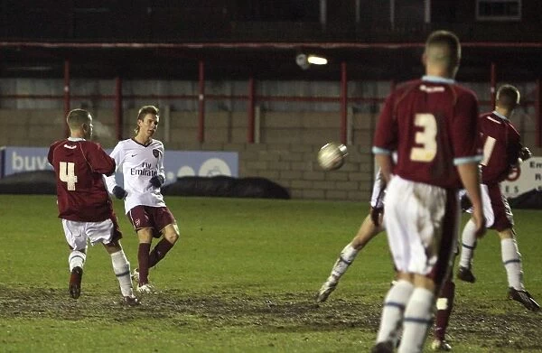 Mark Randall Scores Arsenal's Second Goal Amidst Pressure from Burnley's Alex Ray Harvey in FA Youth Cup Match