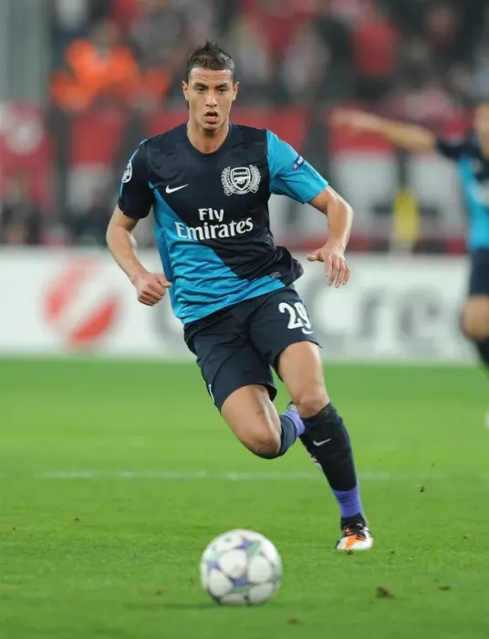 Framed Print : Marouane Chamakh in Action: Olympiacos vs. Arsenal, UEFA Champions League 2011-12