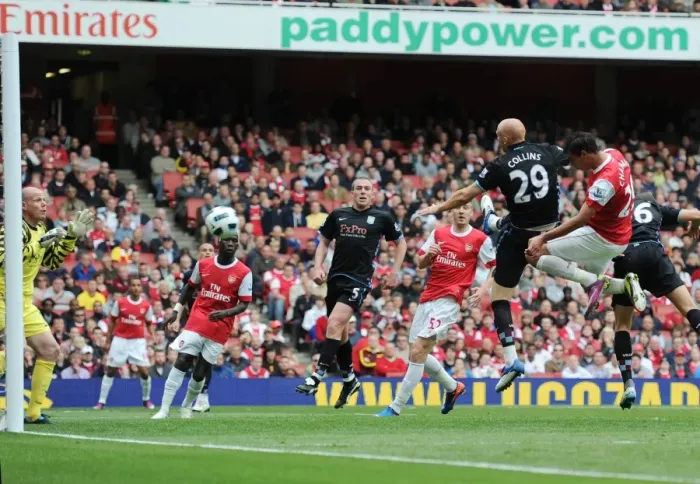 Framed Print : Marouane Chamakh (Arsenal) heads past Aston Villa goalkeeper Brad Friedel but his goal is dissalowed. Arsenal 1: 2 Aston Villa, Barclays Premier League, Emirates Stadium, Arsenal Football Club, 15  /  5  /  2011. Credit : Stuart MacFarlane  /  Arsenal