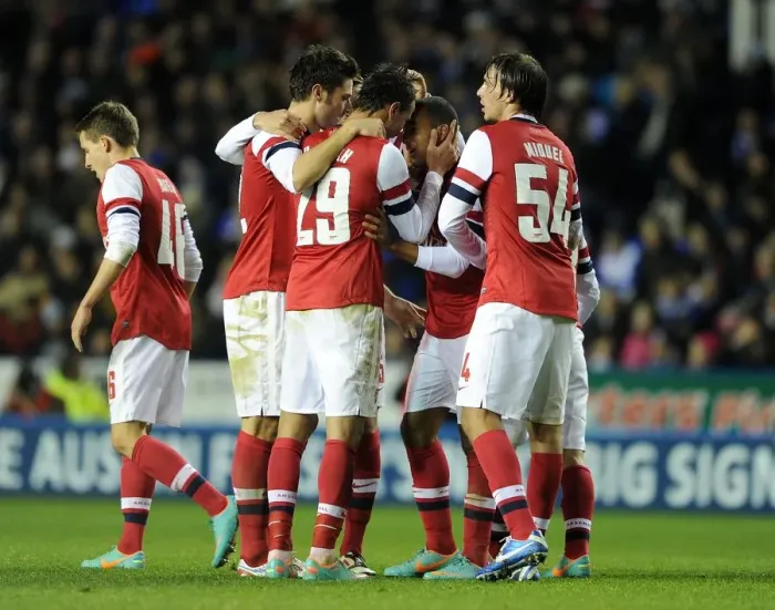 Framed Print : Marouane Chamakh celebrates scoring his 1st goal Arsenals 5th with his team mates