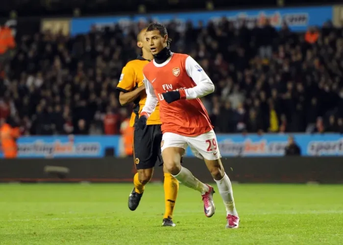 Framed Print : Marouane Chamakh celebrates scoring his and Arsenals 2nd goal. Wolverhampton Wanderers 0