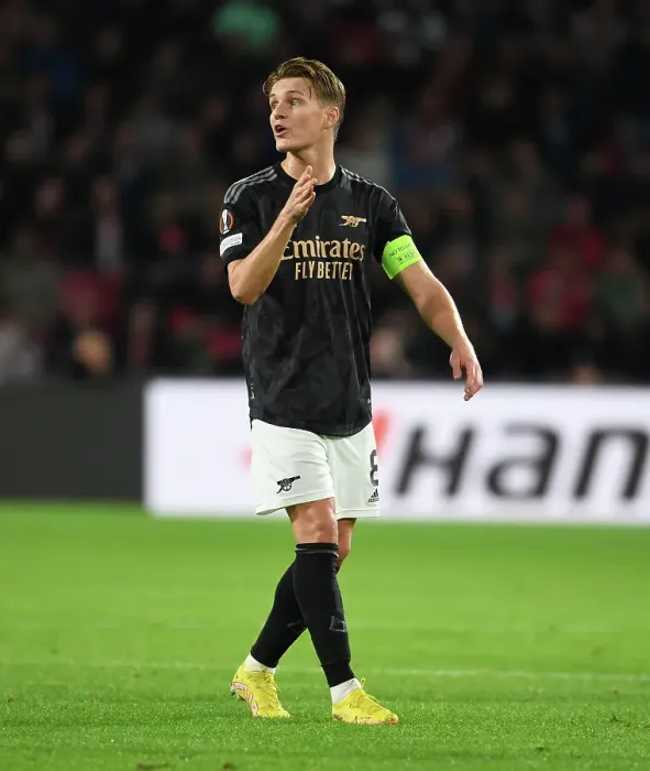 Framed Print : Martin Odegaard in Action: Arsenal vs. PSV Eindhoven - UEFA Europa League (2022-23) Framed Print : Martin Odegaard in Action: Arsenal vs. PSV Eindhoven - UEFA Europa League (2022-23)