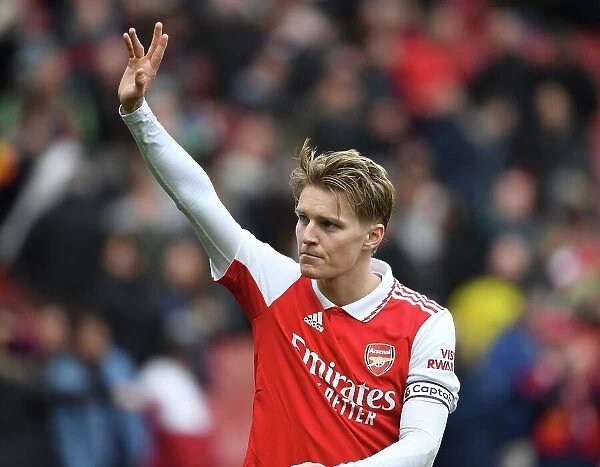 Martin Odegaard Celebrates with Arsenal Fans after Arsenal's Victory over Crystal Palace (2022-23)