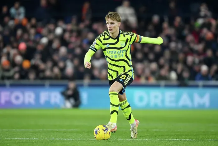 Framed Print : Martin Odegaard Charges Forward: Luton Town vs. Arsenal FC, Premier League 2023-24 Framed Print : Martin Odegaard Charges Forward: Luton Town vs. Arsenal FC, Premier League 2023-24