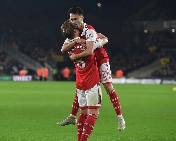 Martin Odegaard and Fabio Vieira Celebrate Arsenal's First Goal vs. Wolverhampton Wanderers (2022-23)