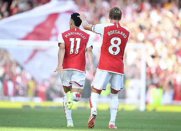 Martin Odegaard and Gabriel Martinelli Celebrate Arsenal's First Goal Against Manchester United (2023-24)