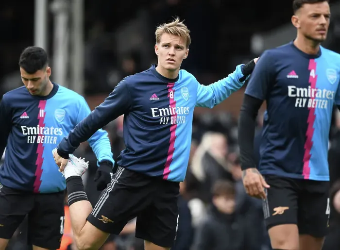 Framed Print : Martin Odegaard Gears Up: Arsenal vs. Fulham, Premier League 2022-23