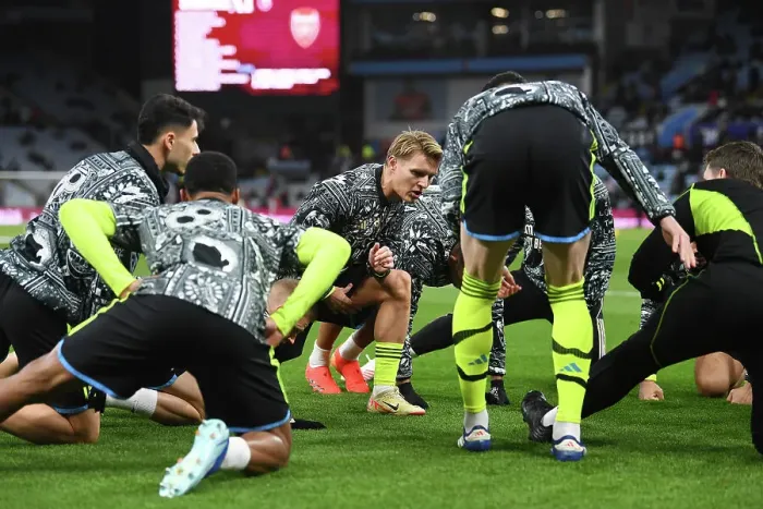 Framed Print : Martin Odegaard Leads Arsenal Team Preparations Against Aston Villa (Premier League 2023-24)