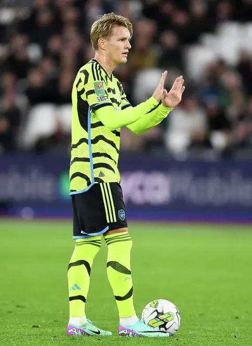 Framed Print : Martin Odegaard Reacts During Intense West Ham United vs Arsenal Carabao Cup Clash, 2023-24