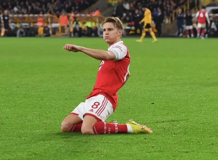 Framed Print : Martin Odegaard Scores Brace: Arsenal Triumphs Over Wolverhampton Wanderers in Premier League Clash (November 2022)