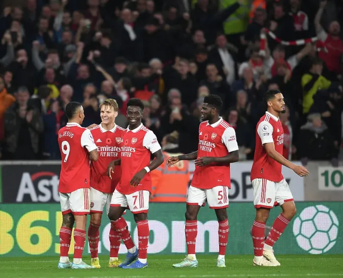 Framed Print : Martin Odegaard Scores and Celebrates with Team Mates: Arsenal's Second Goal vs Wolverhampton Wanderers, Premier League 2022-23