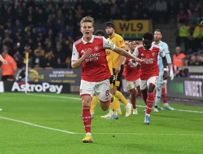 Framed Print : Martin Odegaard Scores First Arsenal Goal: Arsenal Triumph Over Wolverhampton Wanderers in Premier League 2022-23 Framed Print : Martin Odegaard Scores First Arsenal Goal: Arsenal Triumph Over Wolverhampton Wanderers in Premier League 2022-23
