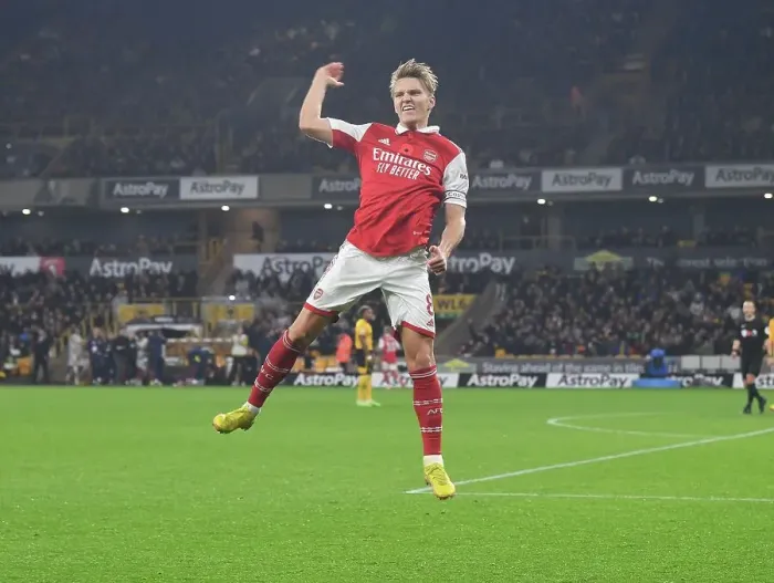 Framed Print : Martin Odegaard Scores First Arsenal Goal: Arsenal Secure Victory Over Wolverhampton Wanderers in Premier League 2022-23 Framed Print : Martin Odegaard Scores First Arsenal Goal: Arsenal Secure Victory Over Wolverhampton Wanderers in Premier League 2022-23