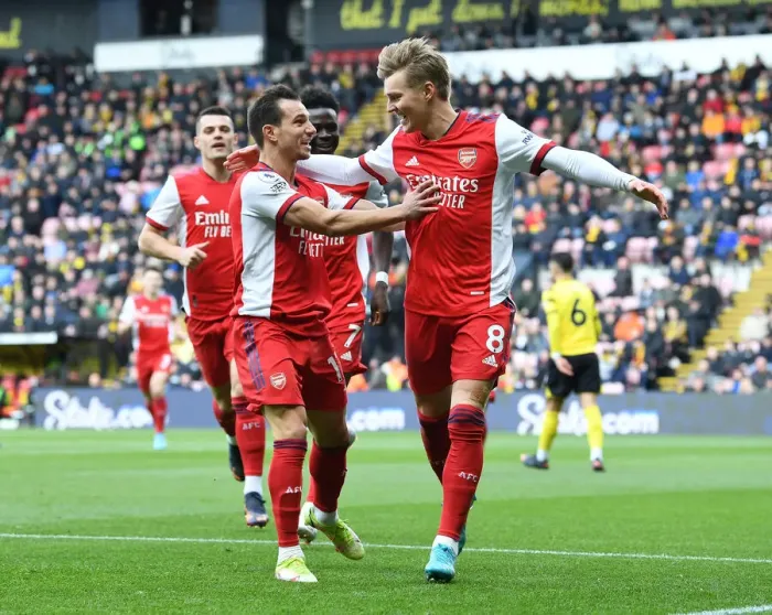 Framed Print : Martin Odegaard Scores First Arsenal Goal: Arsenal's Victory at Watford (2021-22) Framed Print : Martin Odegaard Scores First Arsenal Goal: Arsenal's Victory at Watford (2021-22)