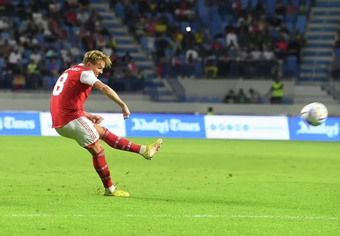 Framed Print : Martin Odegaard Scores First Goal: Arsenal vs. AC Milan, Dubai Super Cup 2022-23 Framed Print : Martin Odegaard Scores First Goal: Arsenal vs. AC Milan, Dubai Super Cup 2022-23