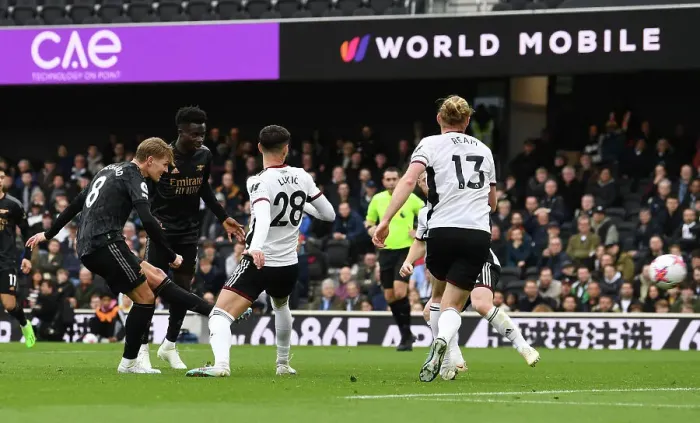 Framed Print : Martin Odegaard Scores Third Goal: Fulham vs. Arsenal, Premier League 2022-23 Framed Print : Martin Odegaard Scores Third Goal: Fulham vs. Arsenal, Premier League 2022-23