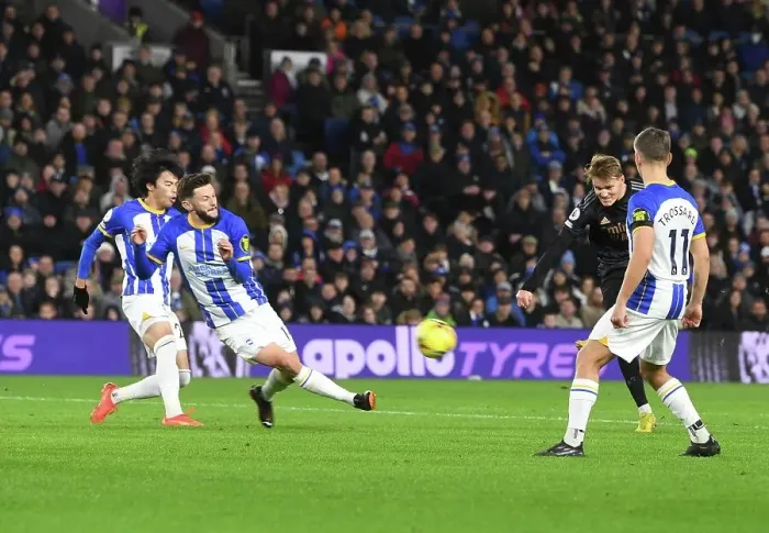 Framed Print : Martin Odegaard Scores the Second Goal: Arsenal Triumphs over Brighton & Hove Albion in the Premier League (December 31, 2022)