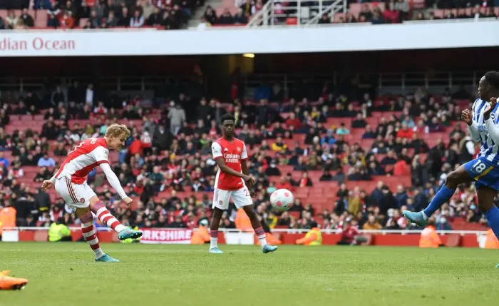 Framed Print : Martin Odegaard Scores the Winner: Arsenal vs Brighton & Hove Albion, Premier League 2021-22 Framed Print : Martin Odegaard Scores the Winner: Arsenal vs Brighton & Hove Albion, Premier League 2021-22