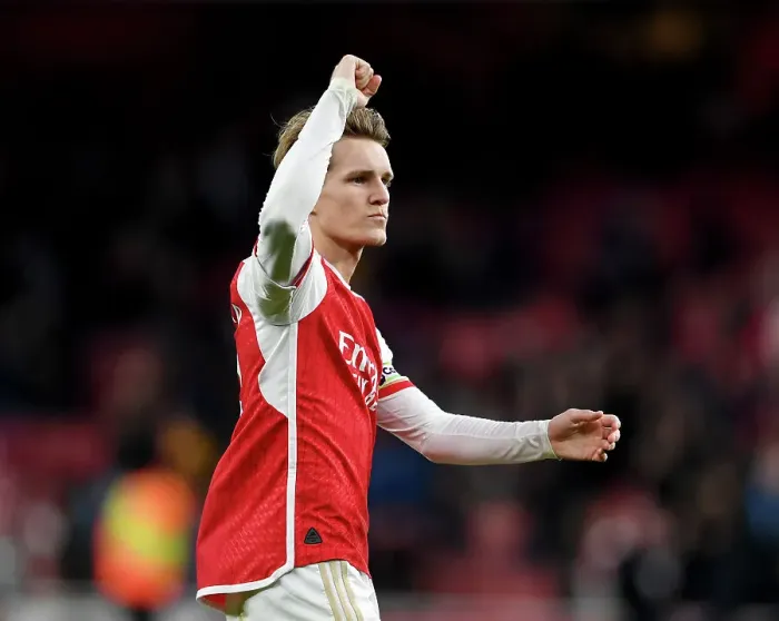 Framed Print : Martin Odegaard Scores the Winning Goal: Arsenal's Triumphant Victory Over Brighton (2023-24)