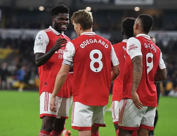 Framed Print : Martin Odegaard and Thomas Partey Celebrate Arsenal's Goals Against Wolverhampton Wanderers (2022-23) Framed Print : Martin Odegaard and Thomas Partey Celebrate Arsenal's Goals Against Wolverhampton Wanderers (2022-23)