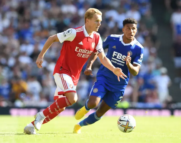 Framed Print : Martin Odegaard vs Leicester City: Arsenal's Midfield Showdown in 2022-23 Premier League Framed Print : Martin Odegaard vs Leicester City: Arsenal's Midfield Showdown in 2022-23 Premier League
