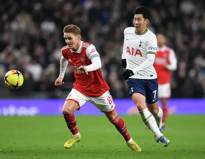 Framed Print : Martin Odegaard vs Son Heung-Min: Battle in the Premier League - Arsenal vs Tottenham (2022-23)