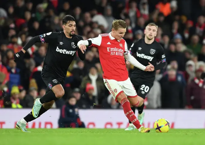Framed Print : Martin Odegaard's Star Performance: Arsenal's Christmas Victory over West Ham United