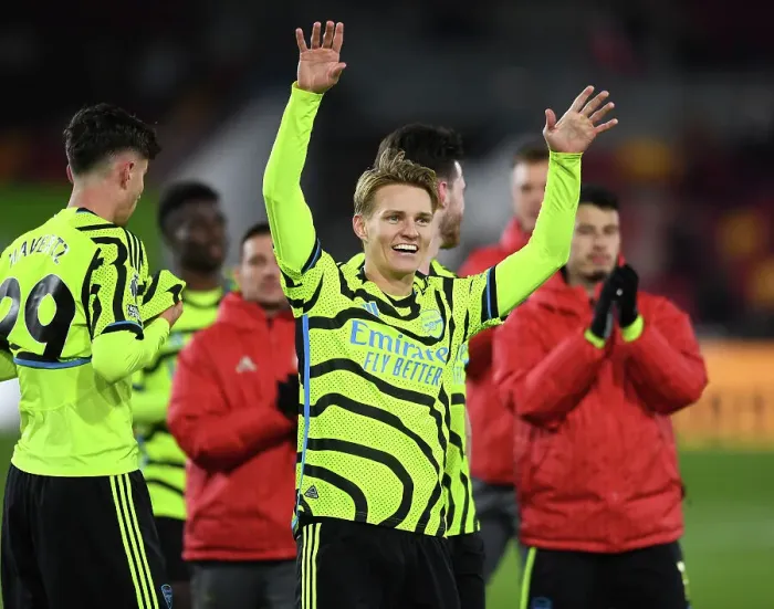 Framed Print : Martin Odegaard's Thrilling Celebration: Arsenal Secures Victory Over Brentford in the Premier League Framed Print : Martin Odegaard's Thrilling Celebration: Arsenal Secures Victory Over Brentford in the Premier League