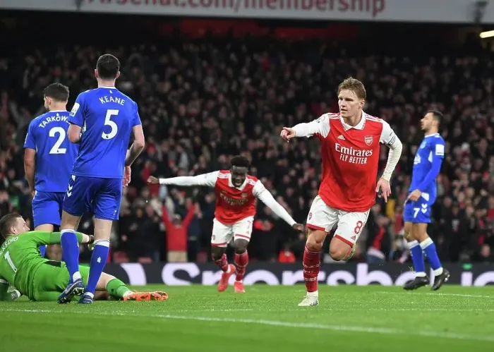 Framed Print : Martin Odegaard's Thrilling Third: Arsenal's Triumph Over Everton in the 2022-23 Premier League Framed Print : Martin Odegaard's Thrilling Third: Arsenal's Triumph Over Everton in the 2022-23 Premier League