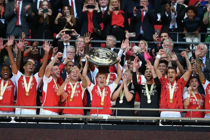 Framed Print : Martin Odegaard's Triumph: Arsenal Claim Community Shield Victory