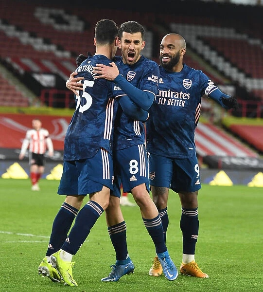 Martinelli, Ceballos, and Lacazette Celebrate Arsenal's Victory over Sheffield United (April 2021)