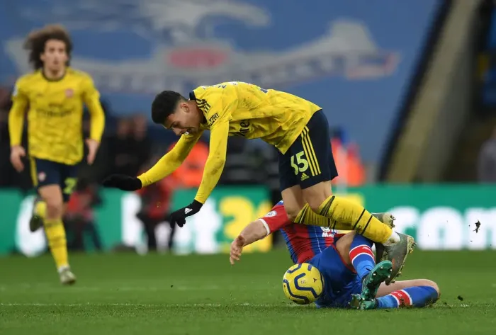 Framed Print : Martinelli Foul: Intense Clash between Crystal Palace and Arsenal in Premier League, 2019-2020