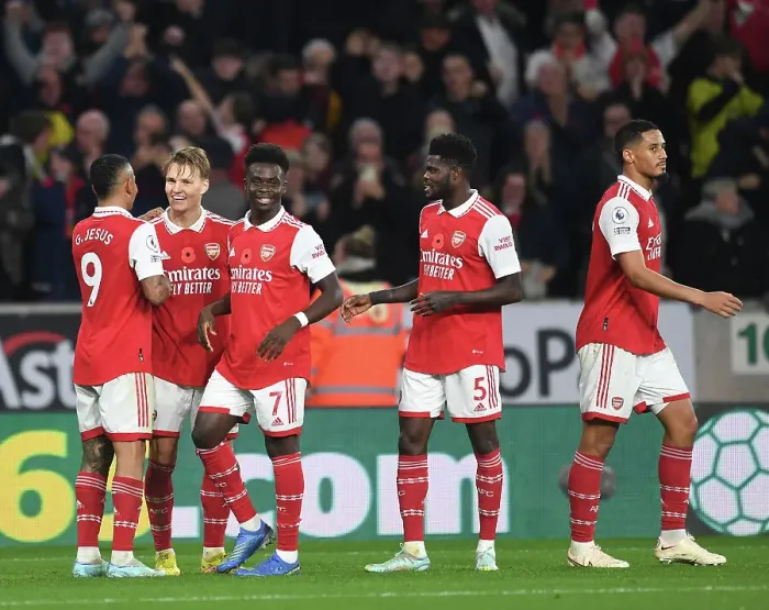 Framed Print : Martinelli, Odegaard, Jesus, Saka, and Partey Celebrate Arsenal's Goals Against Wolverhampton Wanderers (2022-23) Framed Print : Martinelli, Odegaard, Jesus, Saka, and Partey Celebrate Arsenal's Goals Against Wolverhampton Wanderers (2022-23)