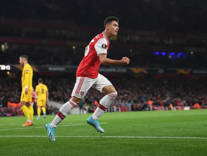Framed Print : Martinelli Scores First Arsenal Goal: Europa League Triumph over Standard Liege (2019-20)