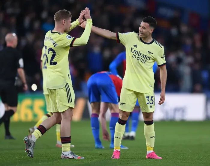 Framed Print : Martinelli and Smith Rowe's Electric Goal Celebration: Arsenal's Victory Moment vs Crystal Palace (2020-21) Framed Print : Martinelli and Smith Rowe's Electric Goal Celebration: Arsenal's Victory Moment vs Crystal Palace (2020-21)